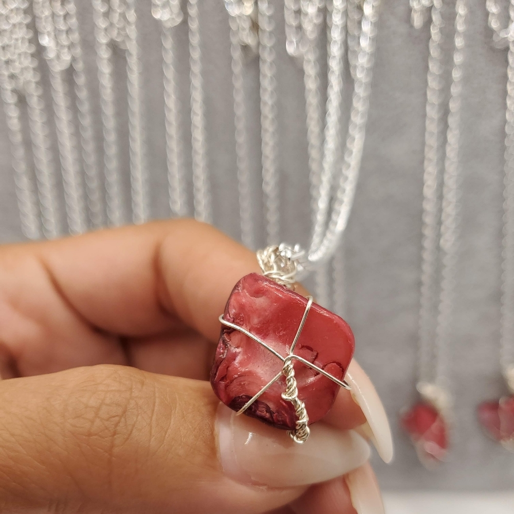 Wire Wrapped Red Stone Necklace